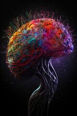 Cerebro colorido, imagen de cerebro futurista abstracto. - obrazy, fototapety, plakaty