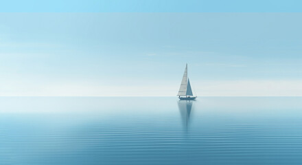 Un velero flotando en medio del océano en un día nublado. - obrazy, fototapety, plakaty
