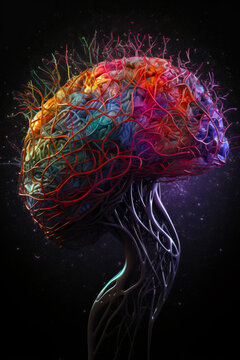 Cerebro colorido, imagen de cerebro futurista abstracto.