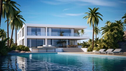 Fototapeta na wymiar Luxury seaside house on sea shore view