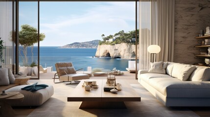 Mediterranean style home, interior modern design sea beach view