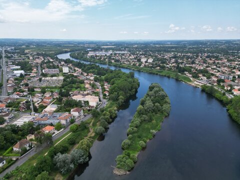 Bergerac   France Dordogne River,  drone,aerial