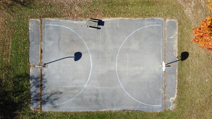 Basketball court in the fall as seen from above