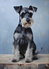 An elegant oil painting of a Miniature Schnauzer dog, full body - obrazy, fototapety, plakaty