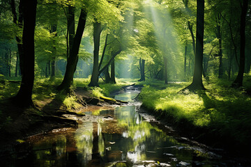 Fototapeta na wymiar beautiful sunlight in the green forest