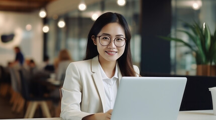 Asian young businesswoman using laptop in the office