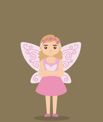 cute girl in fairy costume with wings at halloween party