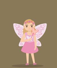 cute girl in fairy costume with wings at halloween party