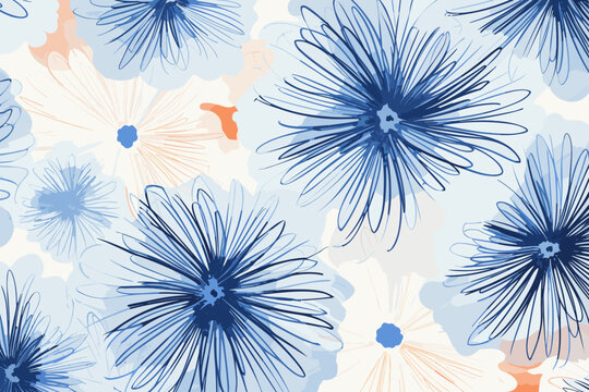 Shibori floral pattern, wallpaper, background, hand-drawn cartoon Illustrations in minimalist vector style