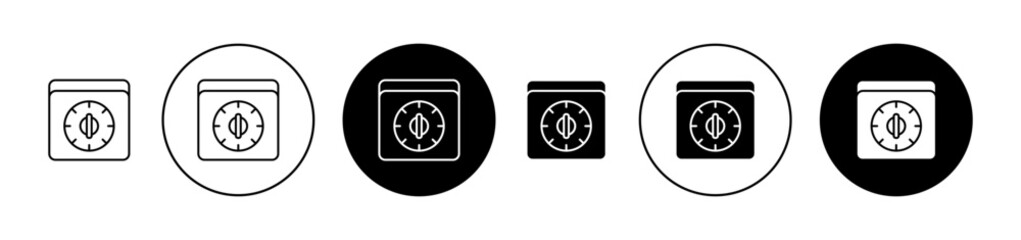 Kitchen oven knob with timer line vector icon set in black color. Suitable for apps and website UI designs