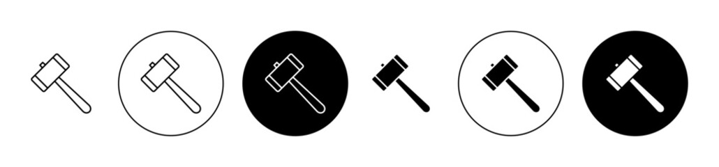 Wooden mallet hammer line vector icon set in black color. Suitable for apps and website UI designs - obrazy, fototapety, plakaty