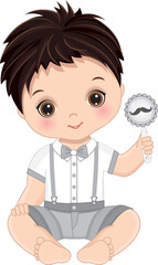 Vector Cute Little Man Holding Rattle with Moustache Image