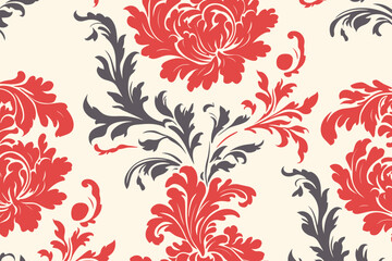 Floral damask pattern, wallpaper, background, hand-drawn cartoon Illustrations in minimalist vector style