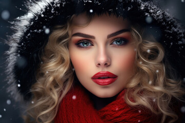 Beauty portrait winter woman model, color make up