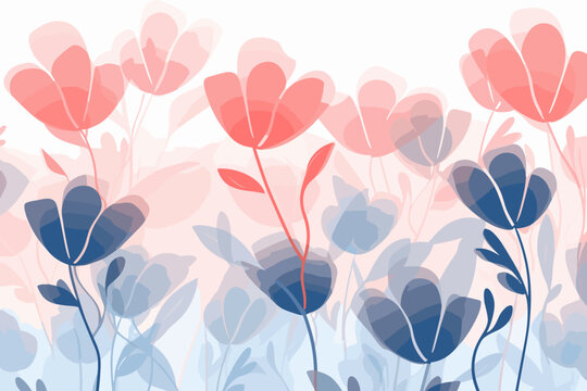 Ombre floral pattern, wallpaper, background, hand-drawn cartoon Illustrations in minimalist vector style