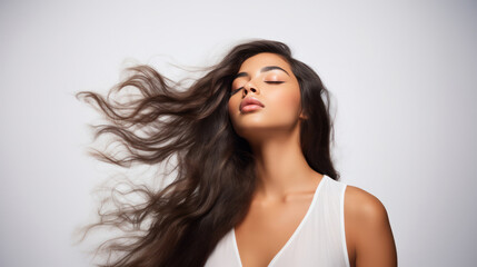 Latina Elegance: Long, Shiny Black Hair for Haircare and Cosmetics Ads