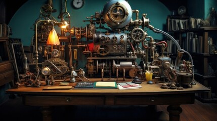 Steampunk Laboratory of Invention - obrazy, fototapety, plakaty