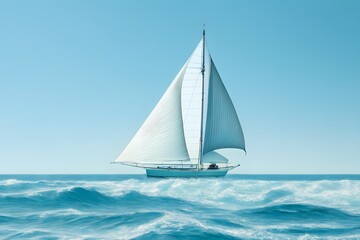 Fototapeta premium Sailing yacht in the sea. 3d illustration. Blue sky.