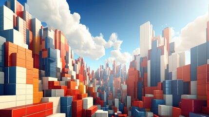 3d voxel city landscape illustration render modern, futuristic view, perspective geometry 3d voxel...