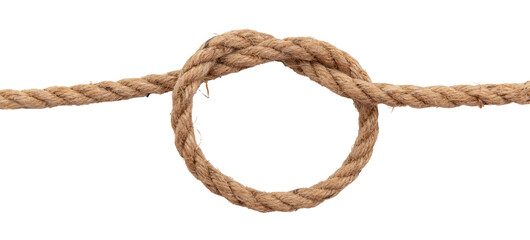 Jute rope with a knot or loop on a white background. Jute