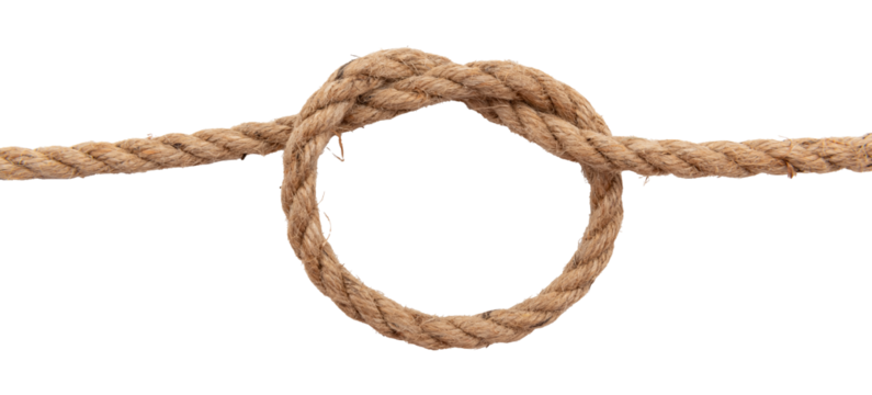 Jute rope with a knot or loop on a white background. Jute