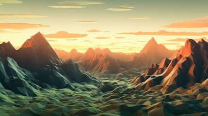 perspective voxel mountain landscape illustration terrain view, panorama digital, peak top...