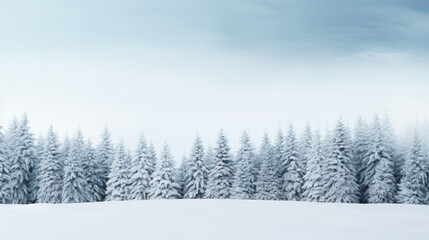 Fototapeta na wymiar Calm forest trees covered in snow landscape background