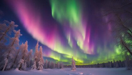 Vibrant Northern Lights in Winter Lapland, Finland
