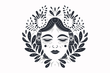 Embroidery pattern, wallpaper, background, hand-drawn cartoon Illustrations in minimalist vector style