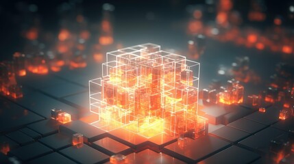 3d voxel nano structure illustration science macro, backdrop research, futuristic tech 3d voxel nano structure