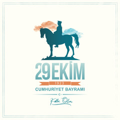 October 29 1923: Translation: 29 October Turkey Republic Day, happy holiday vector, illustration. (Turkish: 29 Ekim Cumhuriyet Bayrami Kutlu Olsun)