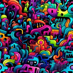 Bright TEENAGE PATTERN. Graffiti seamless texture with fancy elements and drips