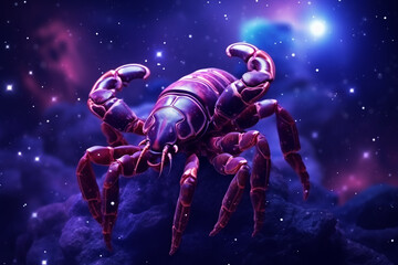 Scorpio, Horoscope zodiac astrological sign on a purple nebula background