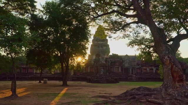 .The beautiful stone castle in Phimai historical park. Prasat Hin Phimai ancient Khmer Temple in Nakhon Ratchasima Thailand. .Phimai stone castle built from laterite stone in Angkorian period arts