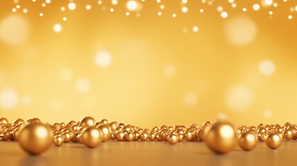 Hundreds of golden balls on gold shiny Christmas holiday banner background