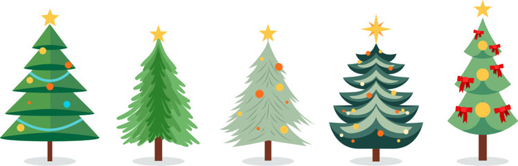 Fototapeta premium Set of Christmas trees in simple style for winter holidays. Xmas fir and pine collection.