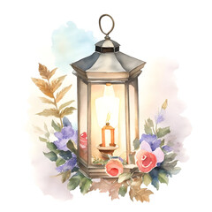 Watercolor Cottagecore a Lantern Clipart on white background