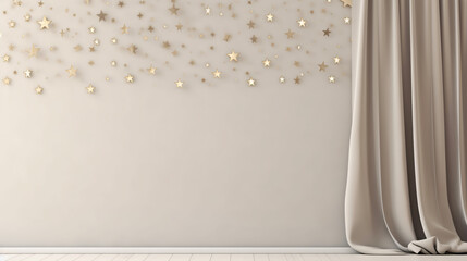 Silver Christmas holiday banner background template with stars and curtain