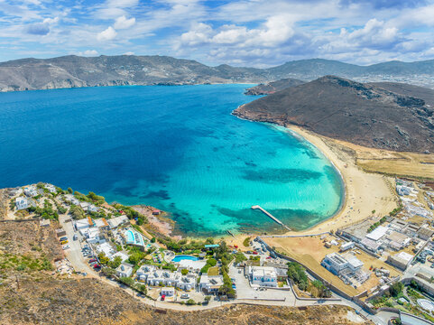 Landscape with Panormos beach, Mykonos island, Greece Cyclades