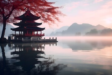Obraz premium Explore the realistic beauty of Asian landscapes, Generative AI 