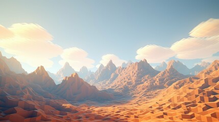 background voxel mountain landscape illustration design perspective, terrain view, panorama digital background voxel mountain landscape
