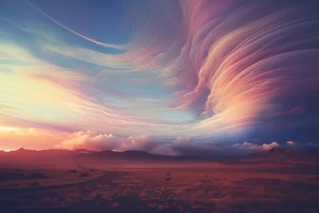Foto op Canvas Radiant nacreous clouds shimmering with iridescent hues against the twilight sky. © Kishore Newton