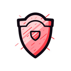 Shield with a checkmark vector icon in minimalistic, black and red line work, japan web