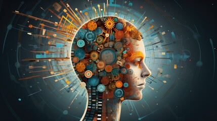 intelligence brain robot digital illustration head machine, computer mind, network human intelligence brain robot digital