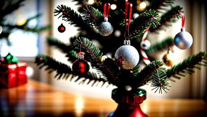 (4K) Closeup of a christmas tree AI