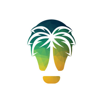 Abstract bulb lamp with palm tree logo design. Tour and travel concept design.