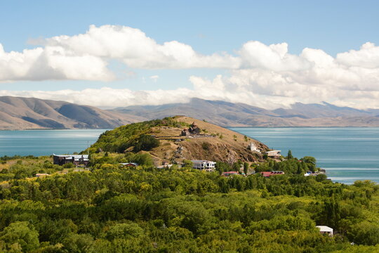 View of Sevan peninsula, formerly an island. Lake Sevan. Gegharkunik province. Armenia