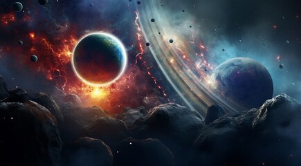 planets with stars, space galaxy background, background with space and planets, planets in the space with stars