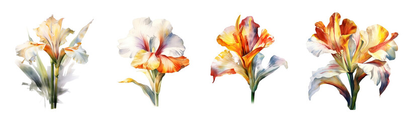 Watercolor tropical flowers white lily set. Generative AI