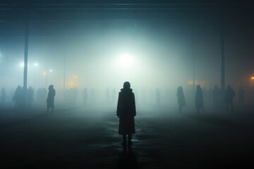 Silhouette of people in fog